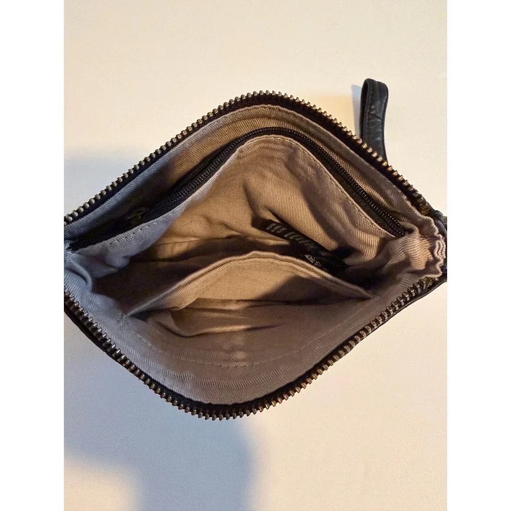 Anthropologie Day & Mood Soft Leather Wristlet Clutch Solid Black Zipper Pockets